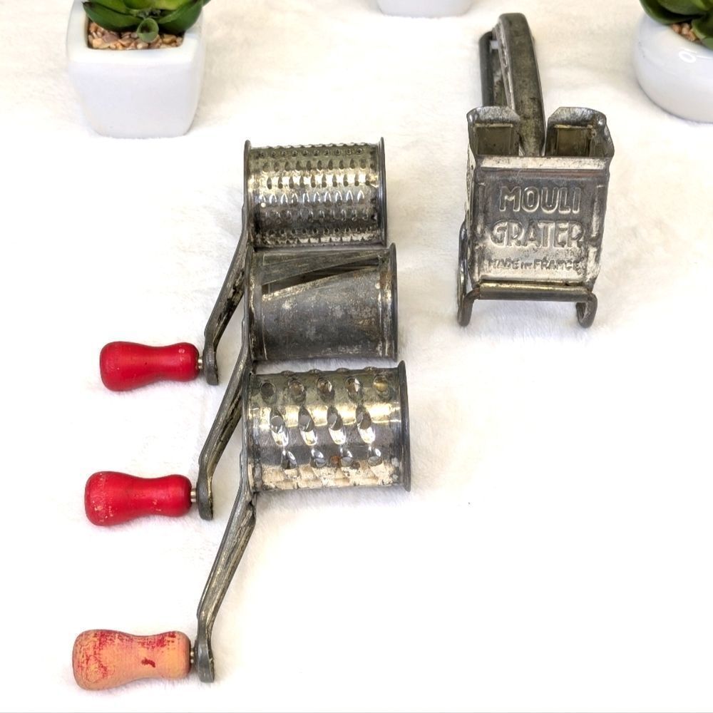 Vintage Mouli Rotary Grater with Three Interchangeable Cylinders